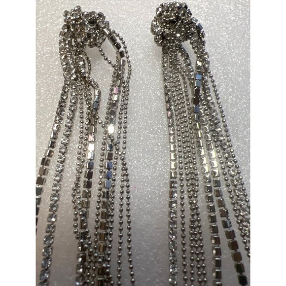 Rhinestone Ball Chain Tassel Earrings Post 4" Drop Lovers Knot Glamour Holidays - Picture 8 of 14